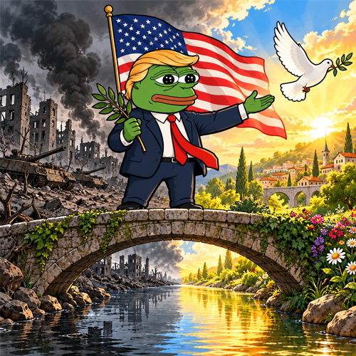 Trump Pepe bridging war and peace with an olive branch